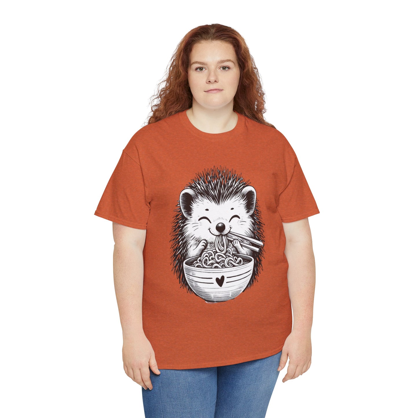 Noodle Hedgehog Shirt, Ramen HedgehogT-Shirt, Foodie Lover Shirts, Black Hedgehog Noodle T-Shirts, Retro HedgehogTees, Hedgehog Lover Sweatshirts, Black Hedgehog Tee Cute Hedgehog Noodle Unisex Heavy Cotton Tee - Perfect for Animal Lovers