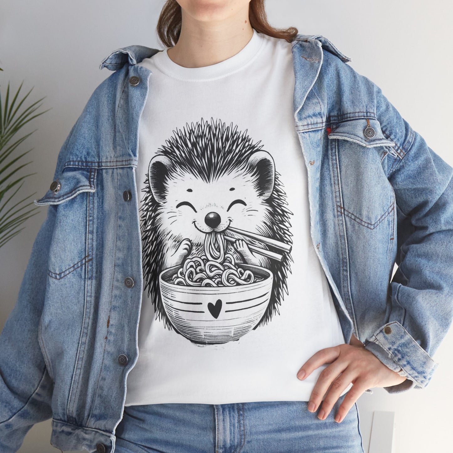Noodle Hedgehog Shirt, Ramen HedgehogT-Shirt, Foodie Lover Shirts, Black Hedgehog Noodle T-Shirts, Retro HedgehogTees, Hedgehog Lover Sweatshirts, Black Hedgehog Tee Cute Hedgehog Noodle Unisex Heavy Cotton Tee - Perfect for Animal Lovers