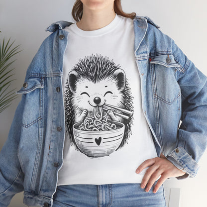Noodle Hedgehog Shirt, Ramen HedgehogT-Shirt, Foodie Lover Shirts, Black Hedgehog Noodle T-Shirts, Retro HedgehogTees, Hedgehog Lover Sweatshirts, Black Hedgehog Tee Cute Hedgehog Noodle Unisex Heavy Cotton Tee - Perfect for Animal Lovers