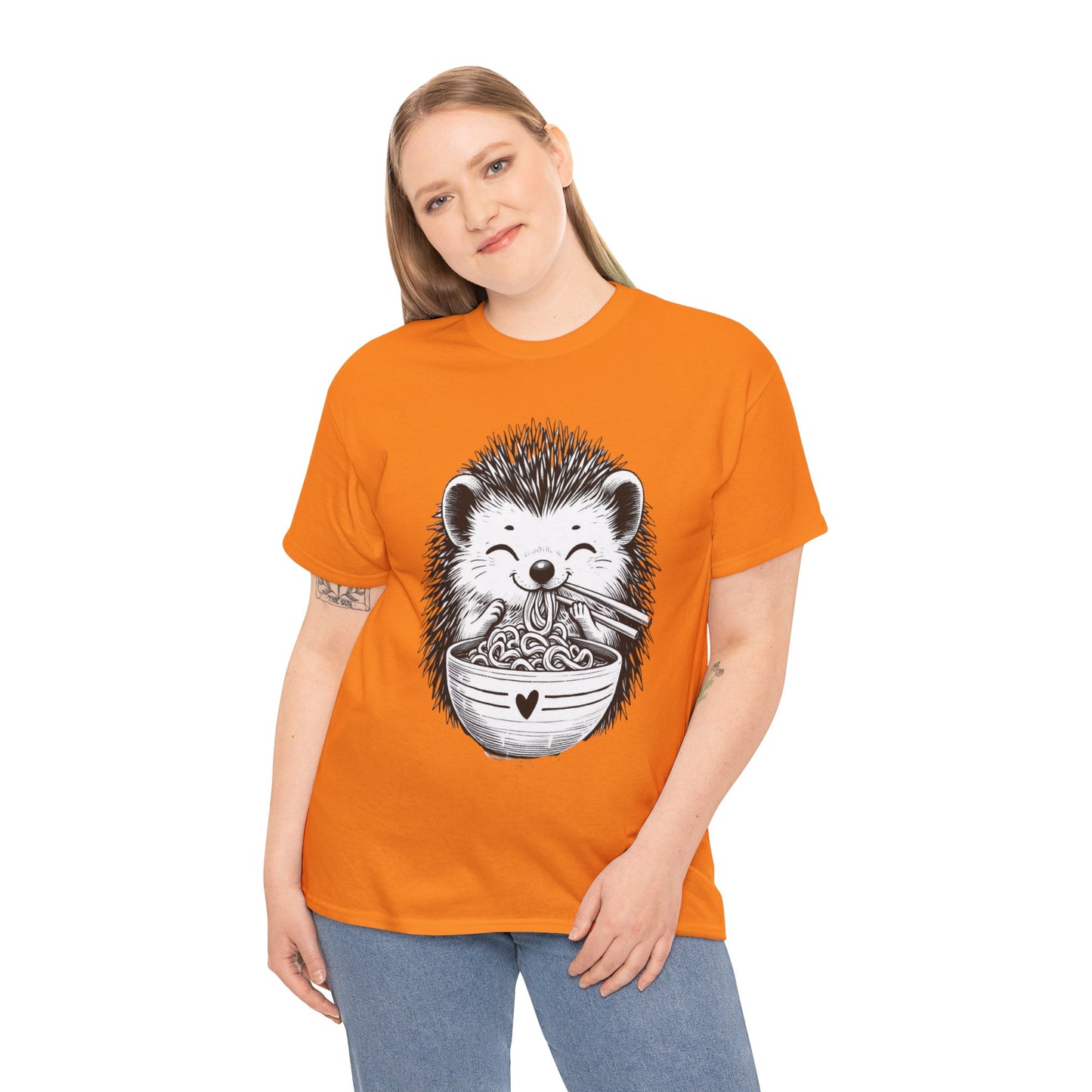Noodle Hedgehog Shirt, Ramen HedgehogT-Shirt, Foodie Lover Shirts, Black Hedgehog Noodle T-Shirts, Retro HedgehogTees, Hedgehog Lover Sweatshirts, Black Hedgehog Tee Cute Hedgehog Noodle Unisex Heavy Cotton Tee - Perfect for Animal Lovers