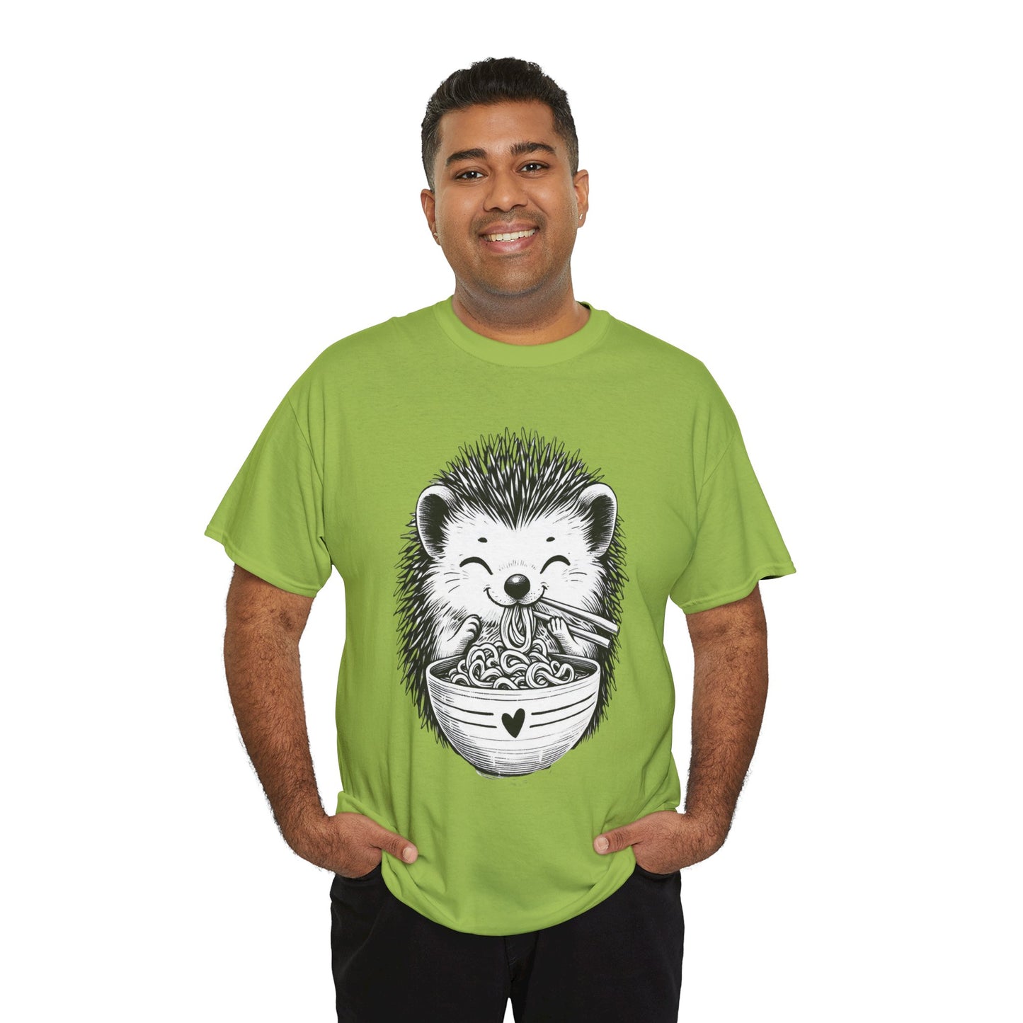 Noodle Hedgehog Shirt, Ramen HedgehogT-Shirt, Foodie Lover Shirts, Black Hedgehog Noodle T-Shirts, Retro HedgehogTees, Hedgehog Lover Sweatshirts, Black Hedgehog Tee Cute Hedgehog Noodle Unisex Heavy Cotton Tee - Perfect for Animal Lovers