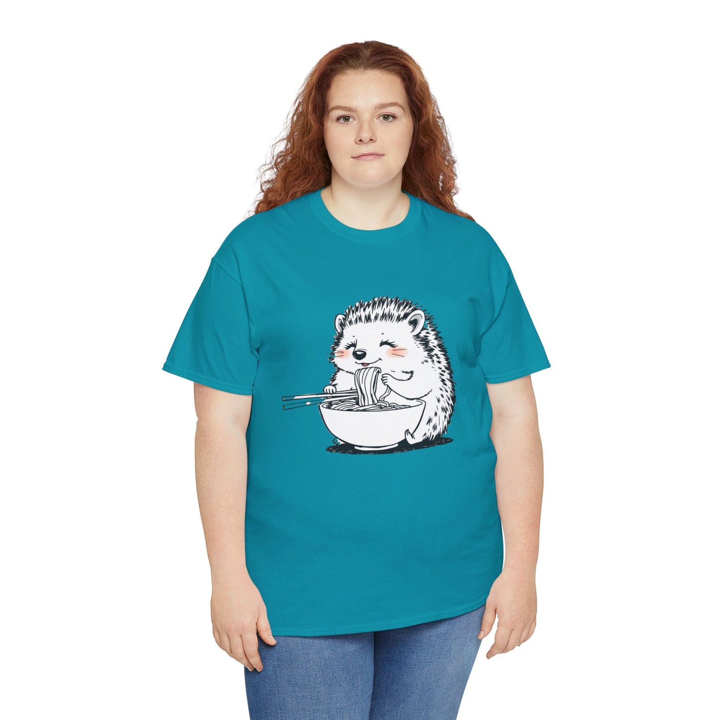 Noodle Hedgehog Shirt, Ramen HedgehogT-Shirt, Foodie Lover Shirts, Black Hedgehog Noodle T-Shirts, Retro HedgehogTees, Hedgehog Lover Sweatshirts, Black Hedgehog Tee Cute Hedgehog Eating Noodles Unisex Heavy Cotton Tee