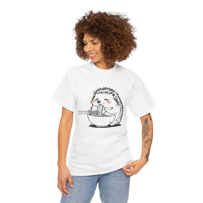 Noodle Hedgehog Shirt, Ramen HedgehogT-Shirt, Foodie Lover Shirts, Black Hedgehog Noodle T-Shirts, Retro HedgehogTees, Hedgehog Lover Sweatshirts, Black Hedgehog Tee Cute Hedgehog Eating Noodles Unisex Heavy Cotton Tee