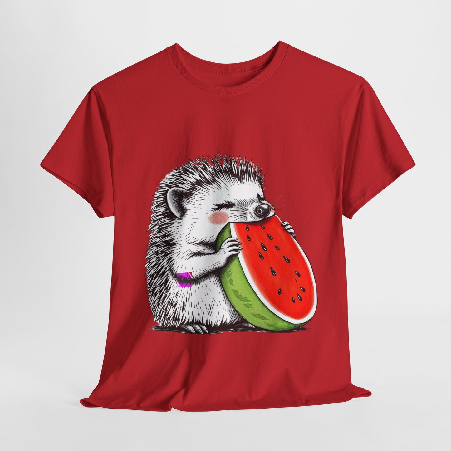 Colorful Hedgehog T-Shirt, Cute Animal Eating Watermelon Tee, Unisex Graphic Shirt, Summer Fashion Top, Casual Wear, Gift Idea