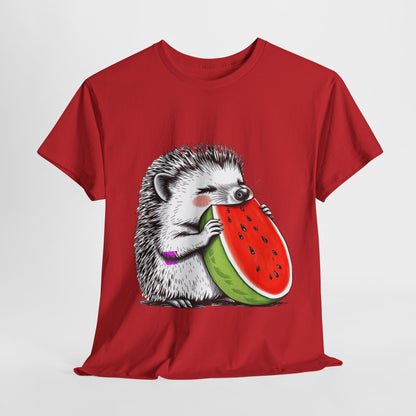 Colorful Hedgehog T-Shirt, Cute Animal Eating Watermelon Tee, Unisex Graphic Shirt, Summer Fashion Top, Casual Wear, Gift Idea