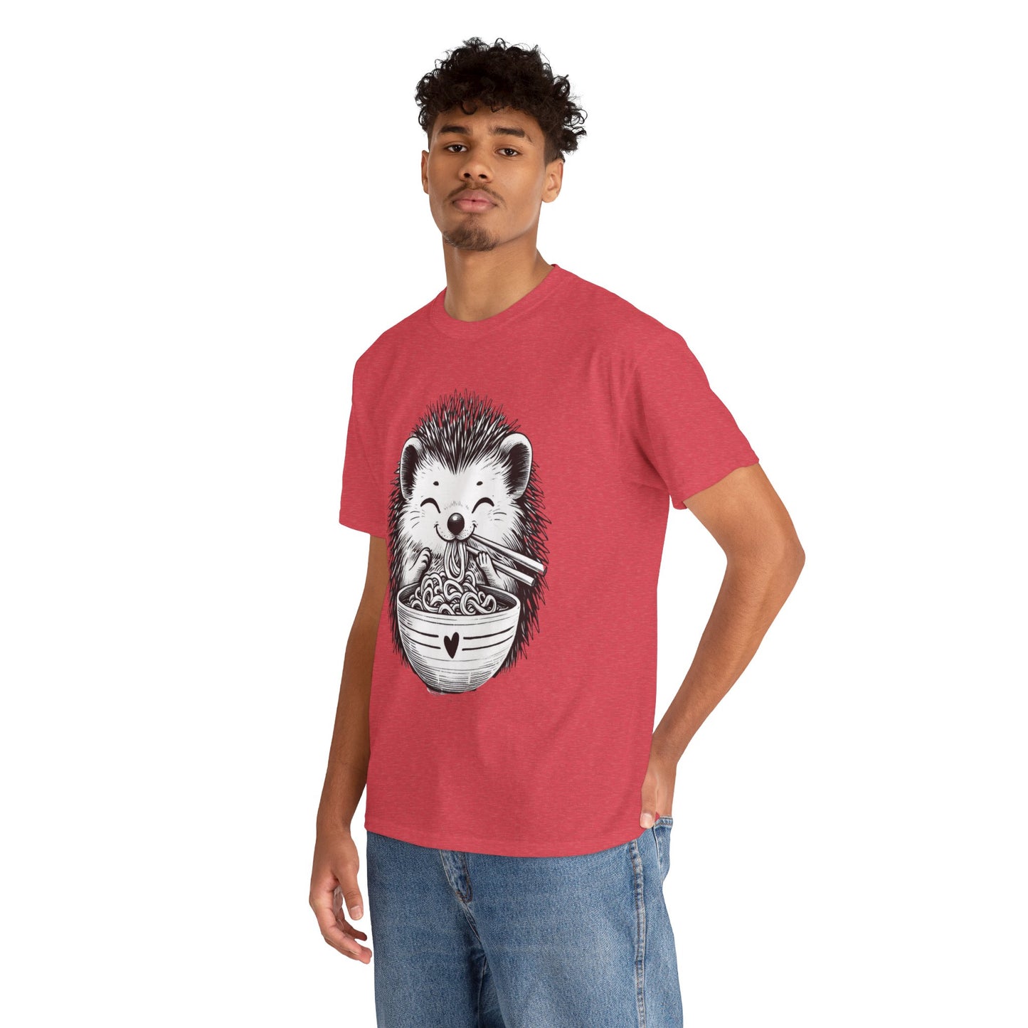Noodle Hedgehog Shirt, Ramen HedgehogT-Shirt, Foodie Lover Shirts, Black Hedgehog Noodle T-Shirts, Retro HedgehogTees, Hedgehog Lover Sweatshirts, Black Hedgehog Tee Cute Hedgehog Noodle Unisex Heavy Cotton Tee - Perfect for Animal Lovers