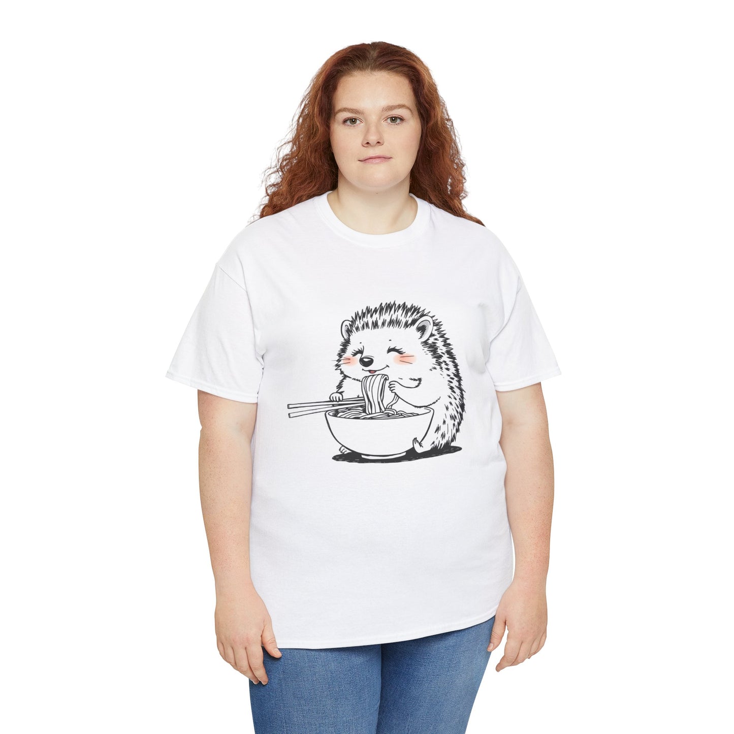 Noodle Hedgehog Shirt, Ramen HedgehogT-Shirt, Foodie Lover Shirts, Black Hedgehog Noodle T-Shirts, Retro HedgehogTees, Hedgehog Lover Sweatshirts, Black Hedgehog Tee Cute Hedgehog Eating Noodles Unisex Heavy Cotton Tee