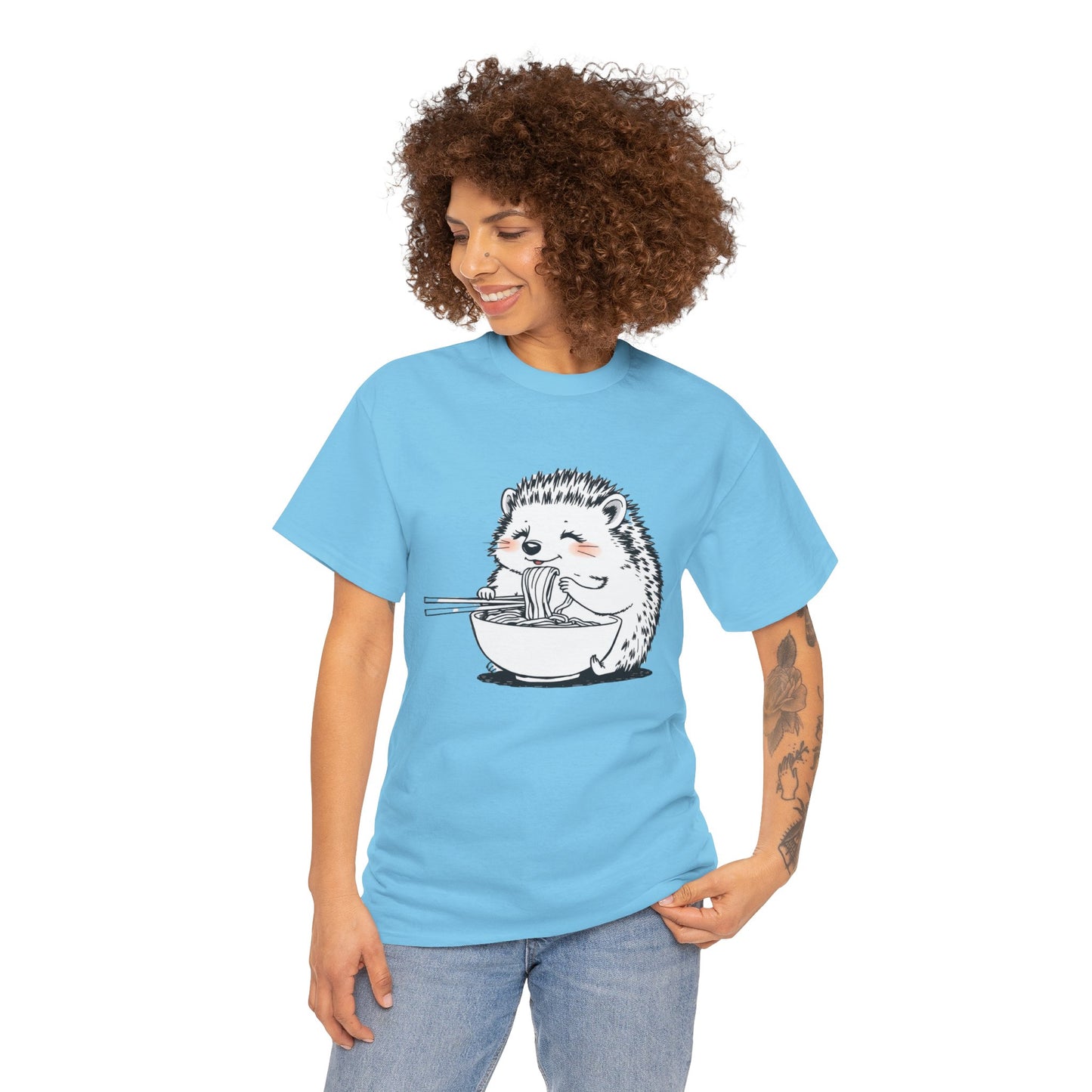 Noodle Hedgehog Shirt, Ramen HedgehogT-Shirt, Foodie Lover Shirts, Black Hedgehog Noodle T-Shirts, Retro HedgehogTees, Hedgehog Lover Sweatshirts, Black Hedgehog Tee Cute Hedgehog Eating Noodles Unisex Heavy Cotton Tee