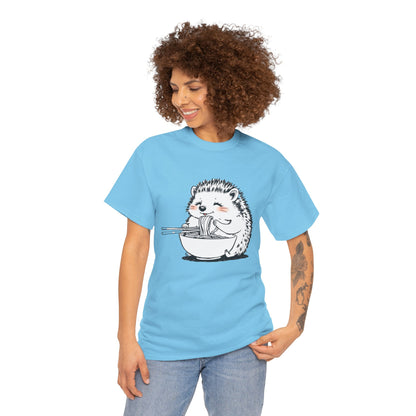 Noodle Hedgehog Shirt, Ramen HedgehogT-Shirt, Foodie Lover Shirts, Black Hedgehog Noodle T-Shirts, Retro HedgehogTees, Hedgehog Lover Sweatshirts, Black Hedgehog Tee Cute Hedgehog Eating Noodles Unisex Heavy Cotton Tee