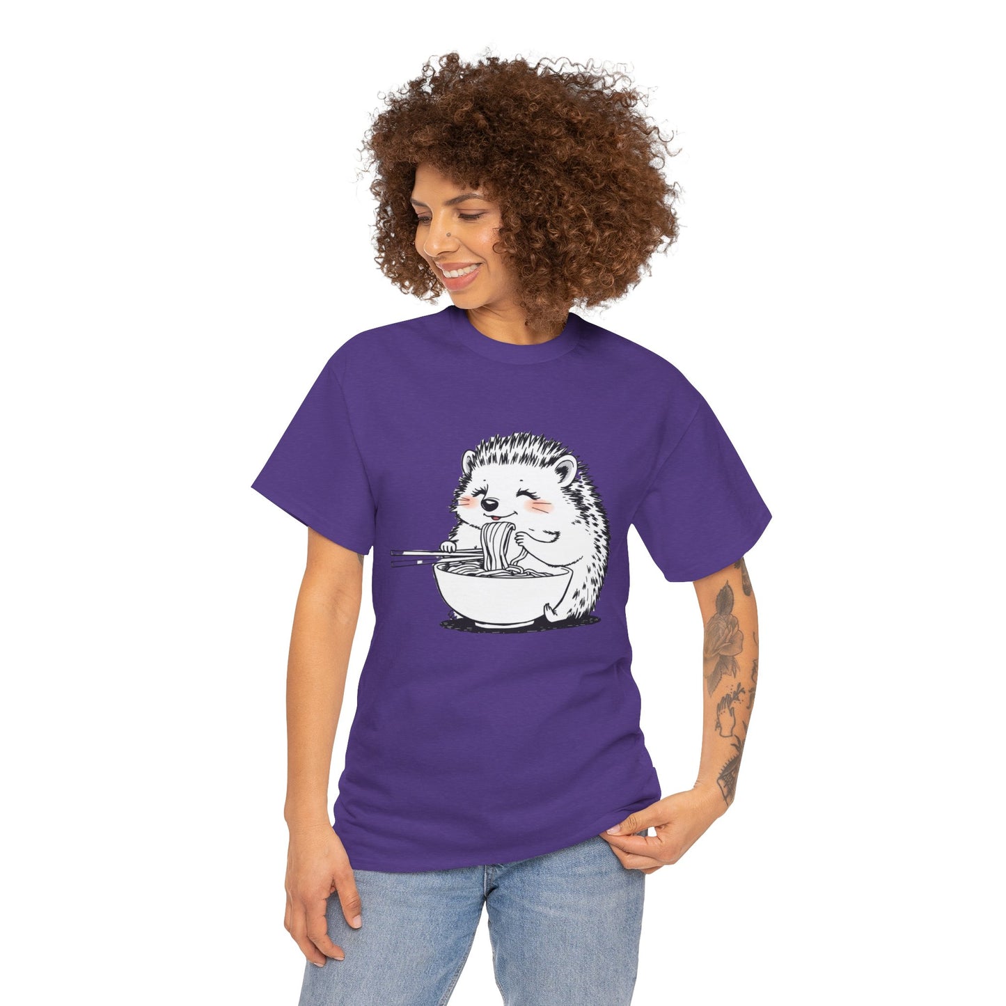 Noodle Hedgehog Shirt, Ramen HedgehogT-Shirt, Foodie Lover Shirts, Black Hedgehog Noodle T-Shirts, Retro HedgehogTees, Hedgehog Lover Sweatshirts, Black Hedgehog Tee Cute Hedgehog Eating Noodles Unisex Heavy Cotton Tee