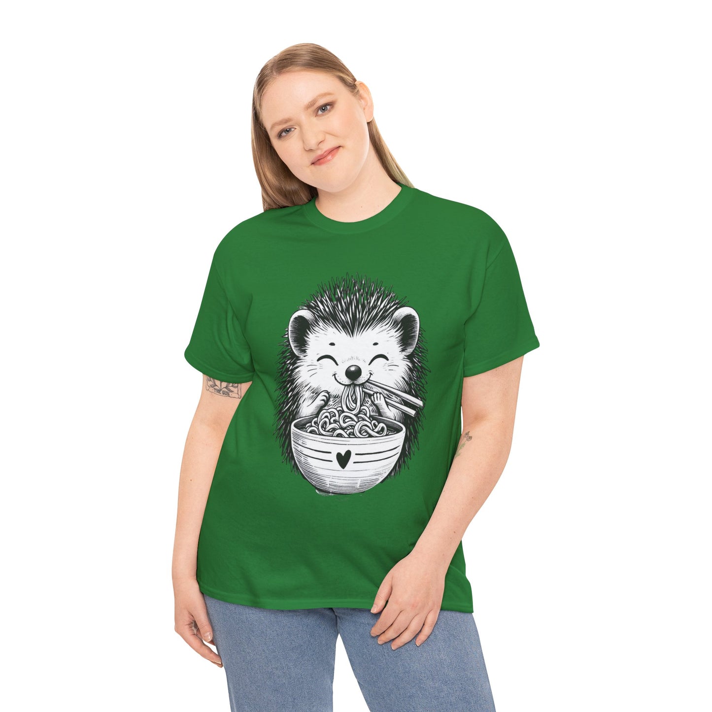 Noodle Hedgehog Shirt, Ramen HedgehogT-Shirt, Foodie Lover Shirts, Black Hedgehog Noodle T-Shirts, Retro HedgehogTees, Hedgehog Lover Sweatshirts, Black Hedgehog Tee Cute Hedgehog Noodle Unisex Heavy Cotton Tee - Perfect for Animal Lovers