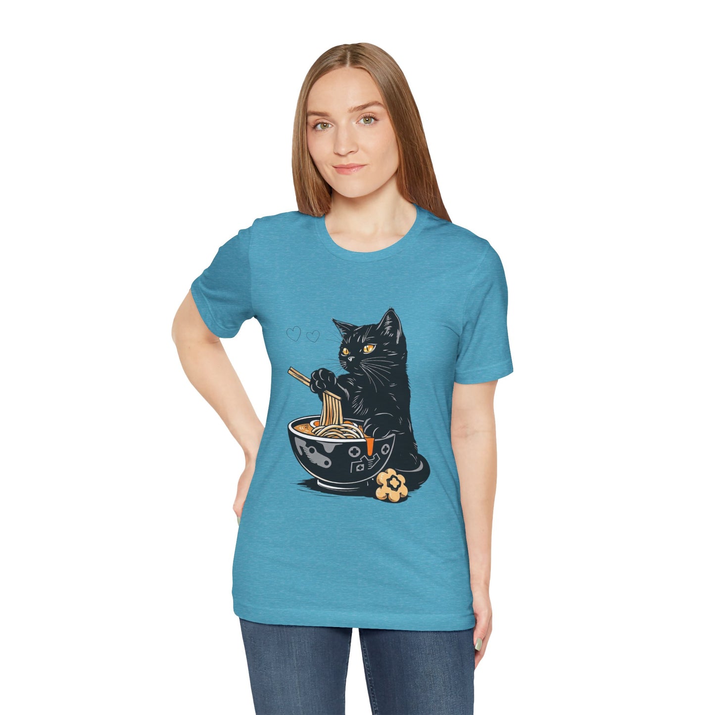 Noodle Cat Shirt, Ramen Cat T-Shirt, Foodie Lover Shirts, Black Cat Noodle T-Shirts, Retro Cat Tees, Cat Lover Sweatshirts, Black Cat Tee