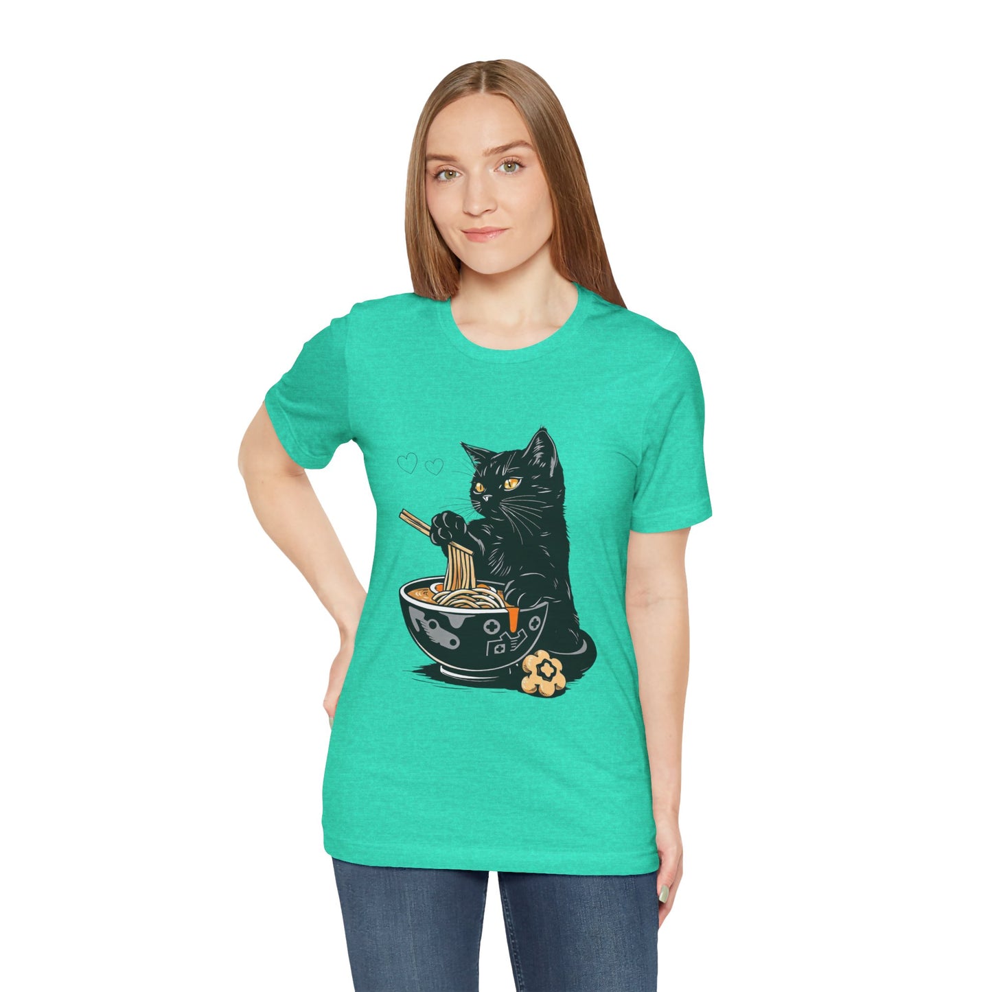 Noodle Cat Shirt, Ramen Cat T-Shirt, Foodie Lover Shirts, Black Cat Noodle T-Shirts, Retro Cat Tees, Cat Lover Sweatshirts, Black Cat Tee