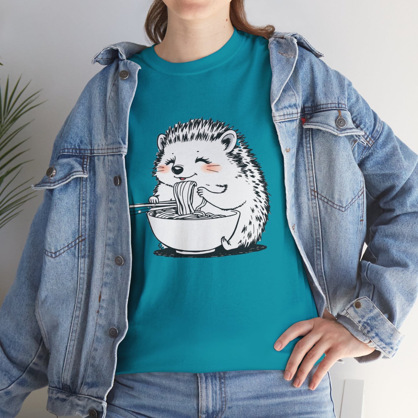 Noodle Hedgehog Shirt, Ramen HedgehogT-Shirt, Foodie Lover Shirts, Black Hedgehog Noodle T-Shirts, Retro HedgehogTees, Hedgehog Lover Sweatshirts, Black Hedgehog Tee Cute Hedgehog Eating Noodles Unisex Heavy Cotton Tee