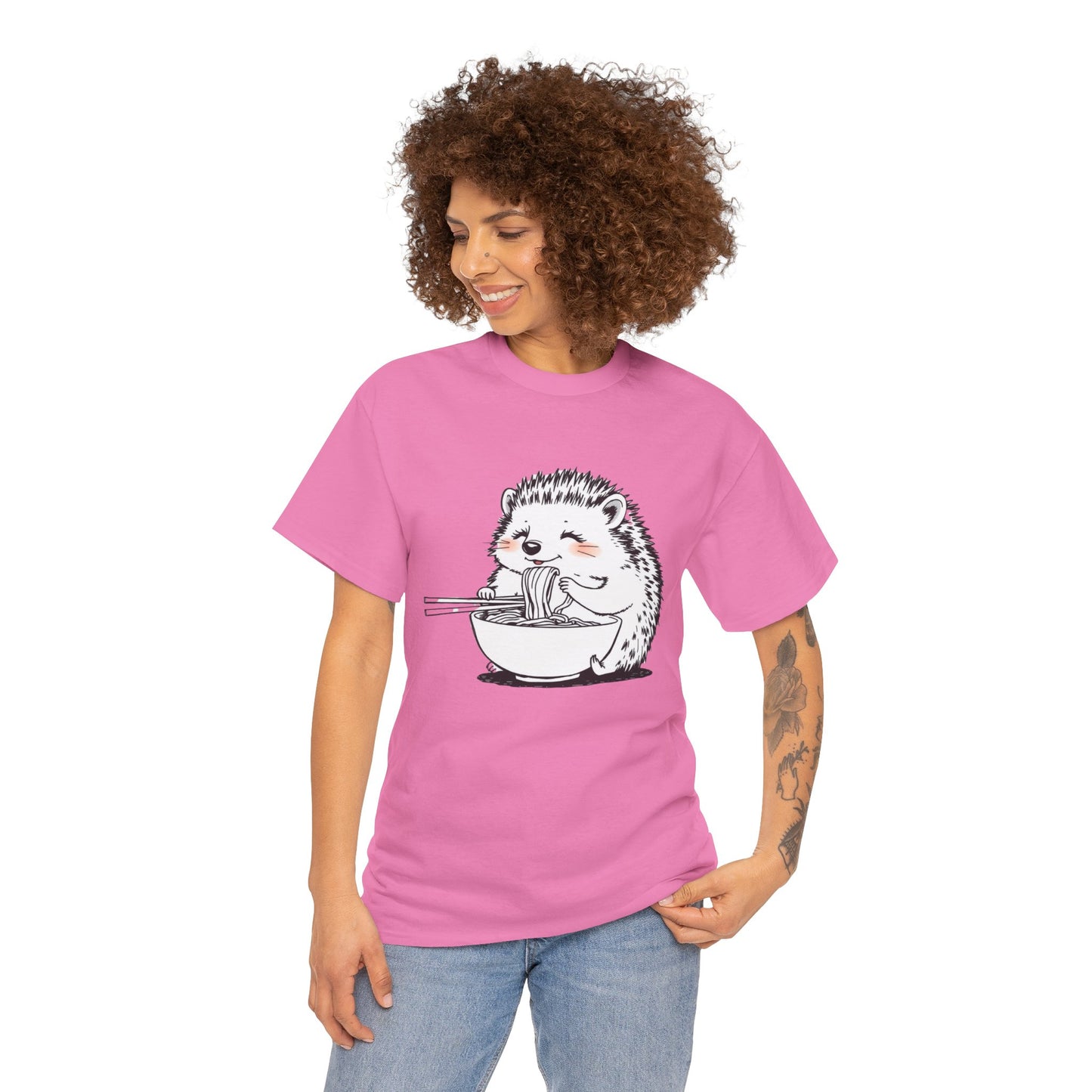 Noodle Hedgehog Shirt, Ramen HedgehogT-Shirt, Foodie Lover Shirts, Black Hedgehog Noodle T-Shirts, Retro HedgehogTees, Hedgehog Lover Sweatshirts, Black Hedgehog Tee Cute Hedgehog Eating Noodles Unisex Heavy Cotton Tee