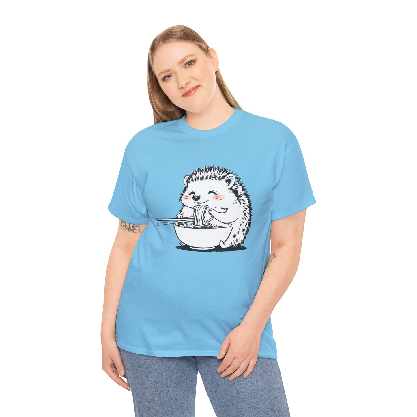 Noodle Hedgehog Shirt, Ramen HedgehogT-Shirt, Foodie Lover Shirts, Black Hedgehog Noodle T-Shirts, Retro HedgehogTees, Hedgehog Lover Sweatshirts, Black Hedgehog Tee Cute Hedgehog Eating Noodles Unisex Heavy Cotton Tee