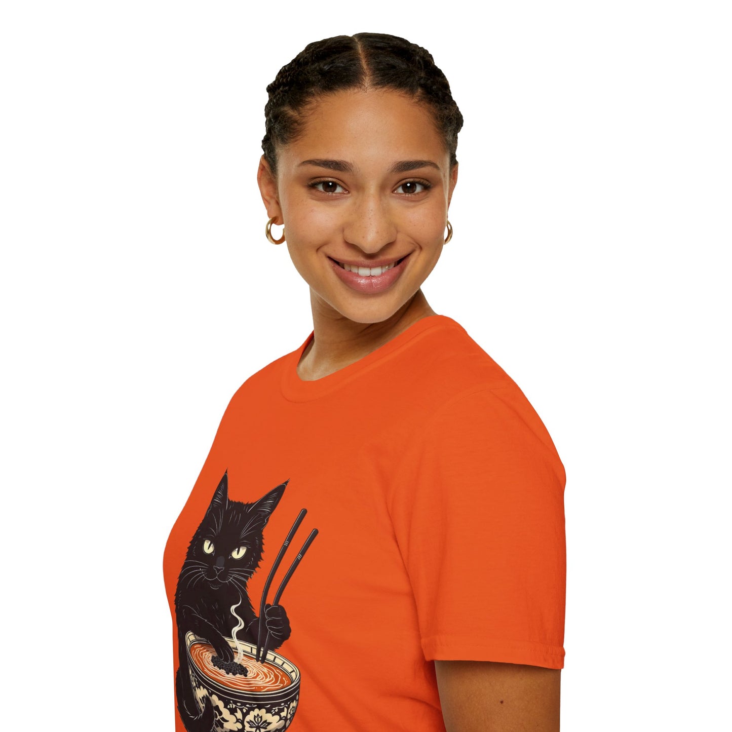 Noodle Cat Shirt, Ramen Cat T-Shirt, Foodie Lover Shirts, Black Cat Noodle T-Shirts, Retro Cat Tees, Cat Lover Sweatshirts, Black Cat Tee Funny Black Cat Ramen Unisex Softstyle T-Shirt