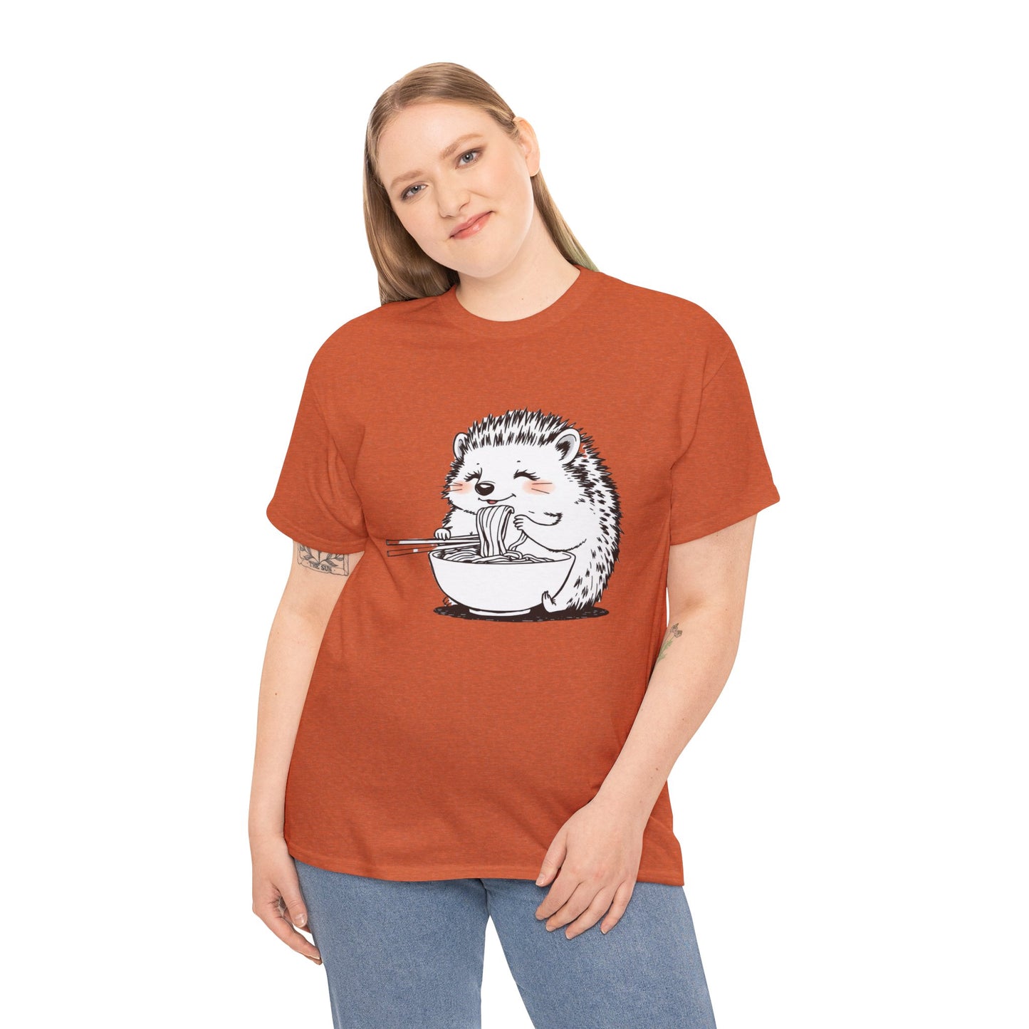 Noodle Hedgehog Shirt, Ramen HedgehogT-Shirt, Foodie Lover Shirts, Black Hedgehog Noodle T-Shirts, Retro HedgehogTees, Hedgehog Lover Sweatshirts, Black Hedgehog Tee Cute Hedgehog Eating Noodles Unisex Heavy Cotton Tee