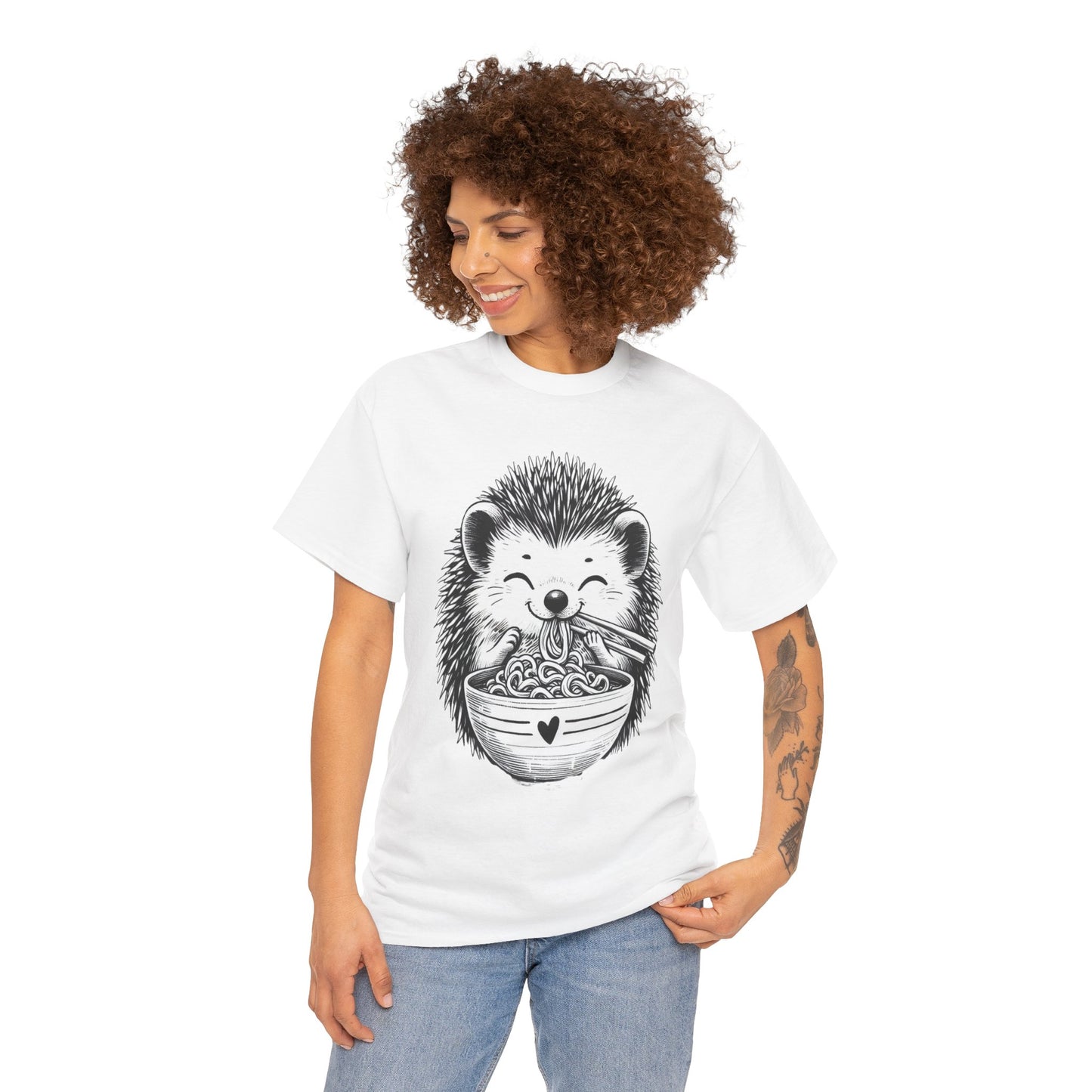 Noodle Hedgehog Shirt, Ramen HedgehogT-Shirt, Foodie Lover Shirts, Black Hedgehog Noodle T-Shirts, Retro HedgehogTees, Hedgehog Lover Sweatshirts, Black Hedgehog Tee Cute Hedgehog Noodle Unisex Heavy Cotton Tee - Perfect for Animal Lovers