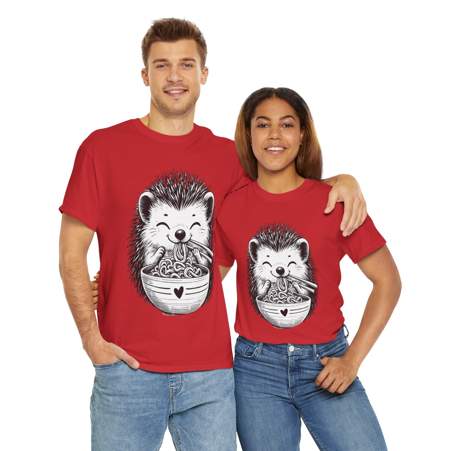 Noodle Hedgehog Shirt, Ramen HedgehogT-Shirt, Foodie Lover Shirts, Black Hedgehog Noodle T-Shirts, Retro HedgehogTees, Hedgehog Lover Sweatshirts, Black Hedgehog Tee Cute Hedgehog Noodle Unisex Heavy Cotton Tee - Perfect for Animal Lovers