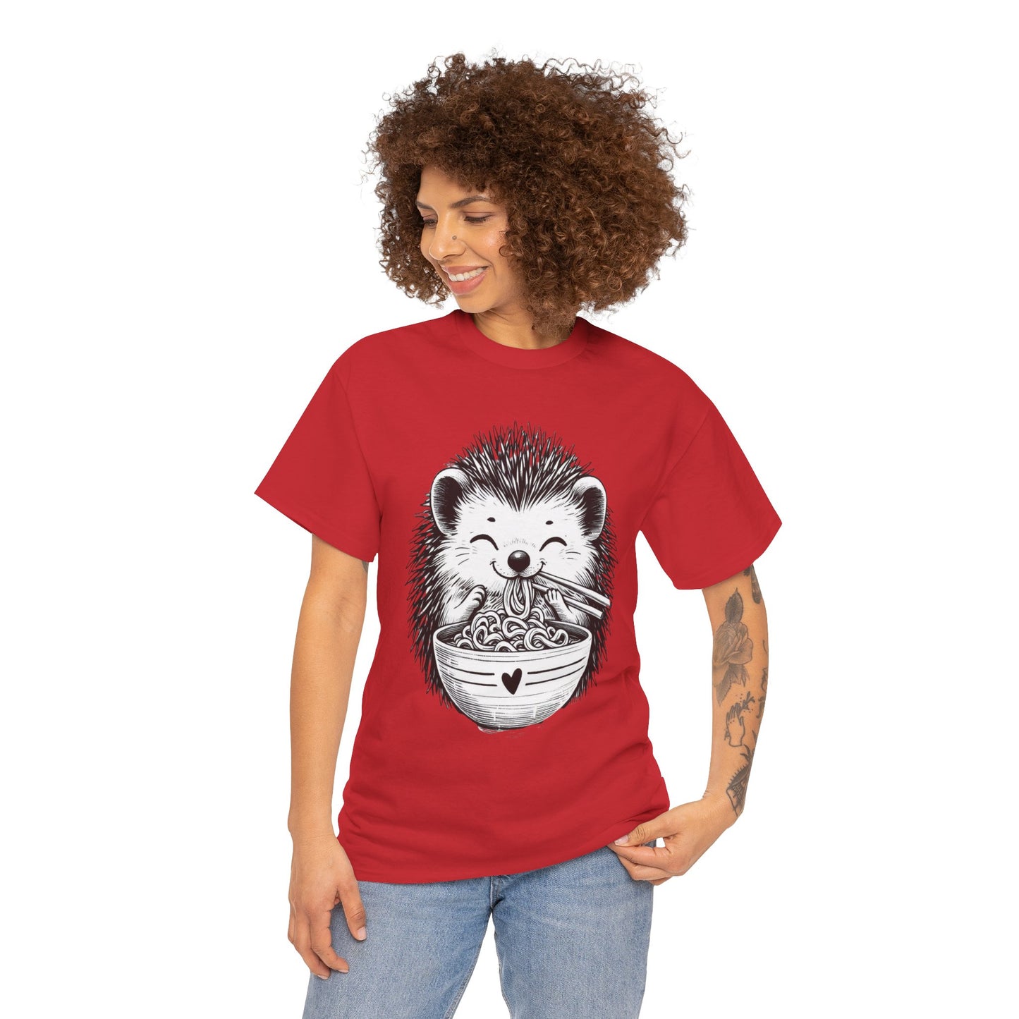 Noodle Hedgehog Shirt, Ramen HedgehogT-Shirt, Foodie Lover Shirts, Black Hedgehog Noodle T-Shirts, Retro HedgehogTees, Hedgehog Lover Sweatshirts, Black Hedgehog Tee Cute Hedgehog Noodle Unisex Heavy Cotton Tee - Perfect for Animal Lovers