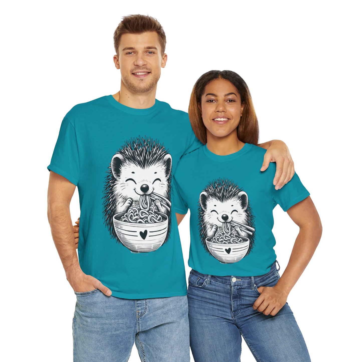 Noodle Hedgehog Shirt, Ramen HedgehogT-Shirt, Foodie Lover Shirts, Black Hedgehog Noodle T-Shirts, Retro HedgehogTees, Hedgehog Lover Sweatshirts, Black Hedgehog Tee Cute Hedgehog Noodle Unisex Heavy Cotton Tee - Perfect for Animal Lovers