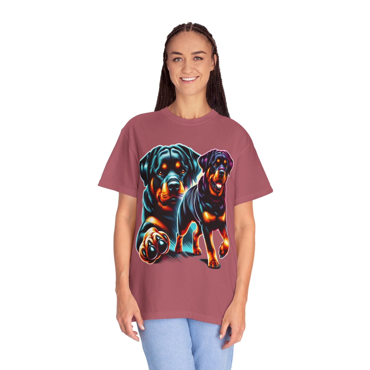 Vibrant Rottweiler Duo Unisex T-Shirt . Rottweiler Lover 3D T-Shirt – Mother’s Day Gift | All Over Print, Best Price