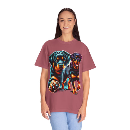 Vibrant Rottweiler Duo Unisex T-Shirt . Rottweiler Lover 3D T-Shirt – Mother’s Day Gift | All Over Print, Best Price