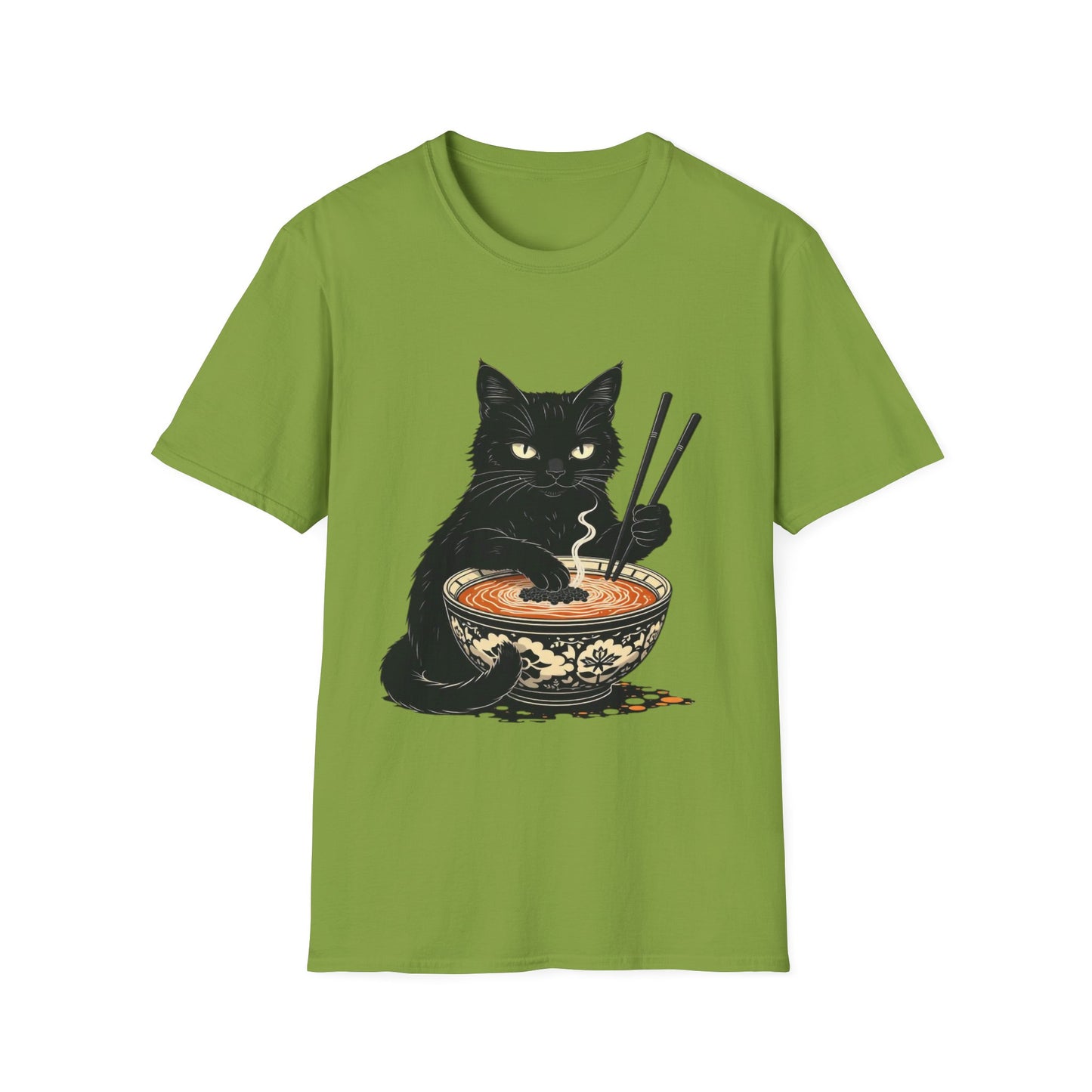 Noodle Cat Shirt, Ramen Cat T-Shirt, Foodie Lover Shirts, Black Cat Noodle T-Shirts, Retro Cat Tees, Cat Lover Sweatshirts, Black Cat Tee Funny Black Cat Ramen Unisex Softstyle T-Shirt