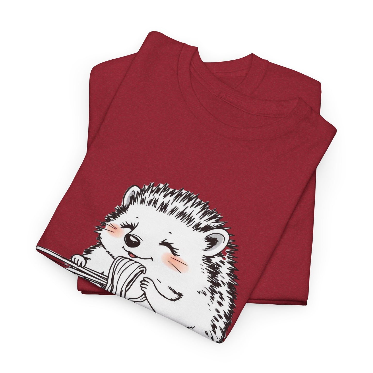 Noodle Hedgehog Shirt, Ramen HedgehogT-Shirt, Foodie Lover Shirts, Black Hedgehog Noodle T-Shirts, Retro HedgehogTees, Hedgehog Lover Sweatshirts, Black Hedgehog Tee Cute Hedgehog Eating Noodles Unisex Heavy Cotton Tee