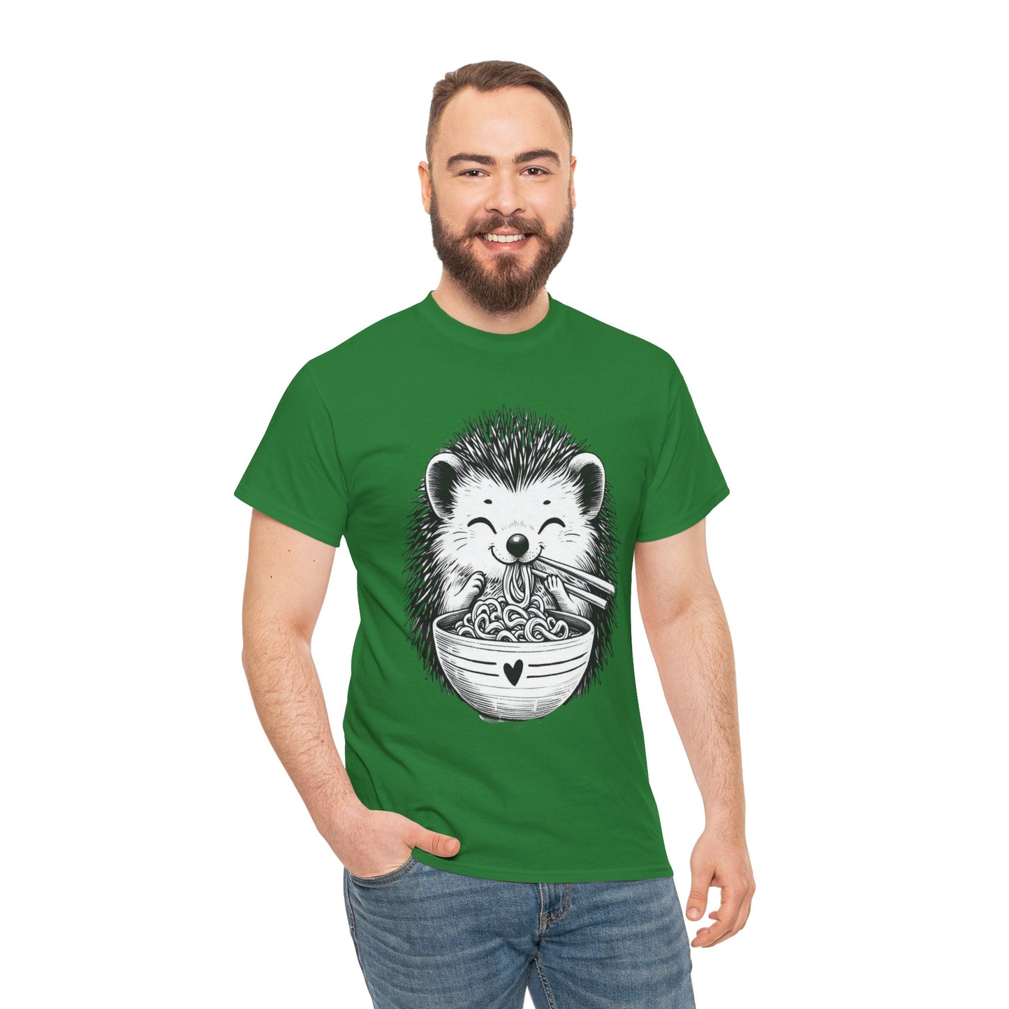 Noodle Hedgehog Shirt, Ramen HedgehogT-Shirt, Foodie Lover Shirts, Black Hedgehog Noodle T-Shirts, Retro HedgehogTees, Hedgehog Lover Sweatshirts, Black Hedgehog Tee Cute Hedgehog Noodle Unisex Heavy Cotton Tee - Perfect for Animal Lovers