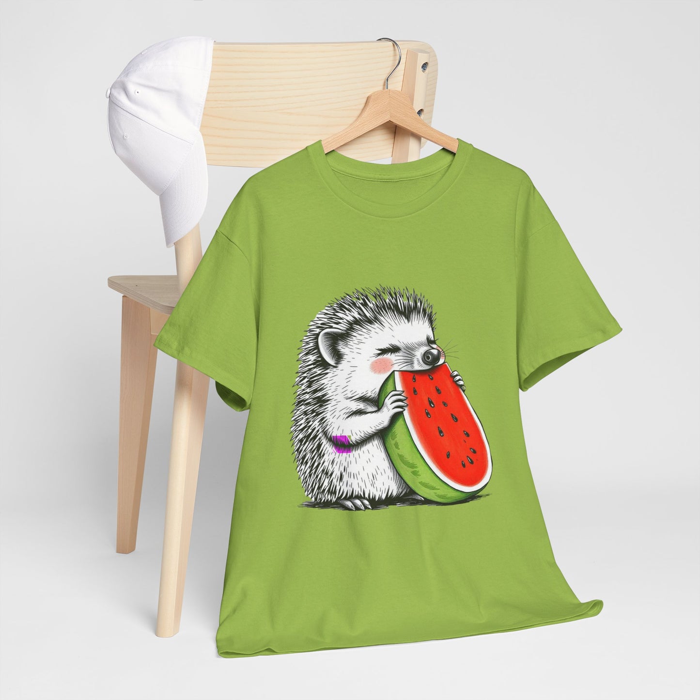 Colorful Hedgehog T-Shirt, Cute Animal Eating Watermelon Tee, Unisex Graphic Shirt, Summer Fashion Top, Casual Wear, Gift Idea