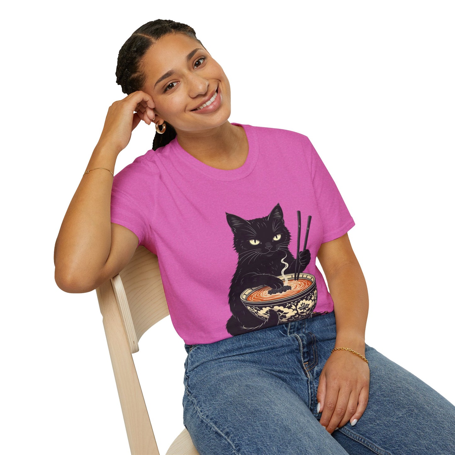 Noodle Cat Shirt, Ramen Cat T-Shirt, Foodie Lover Shirts, Black Cat Noodle T-Shirts, Retro Cat Tees, Cat Lover Sweatshirts, Black Cat Tee Funny Black Cat Ramen Unisex Softstyle T-Shirt