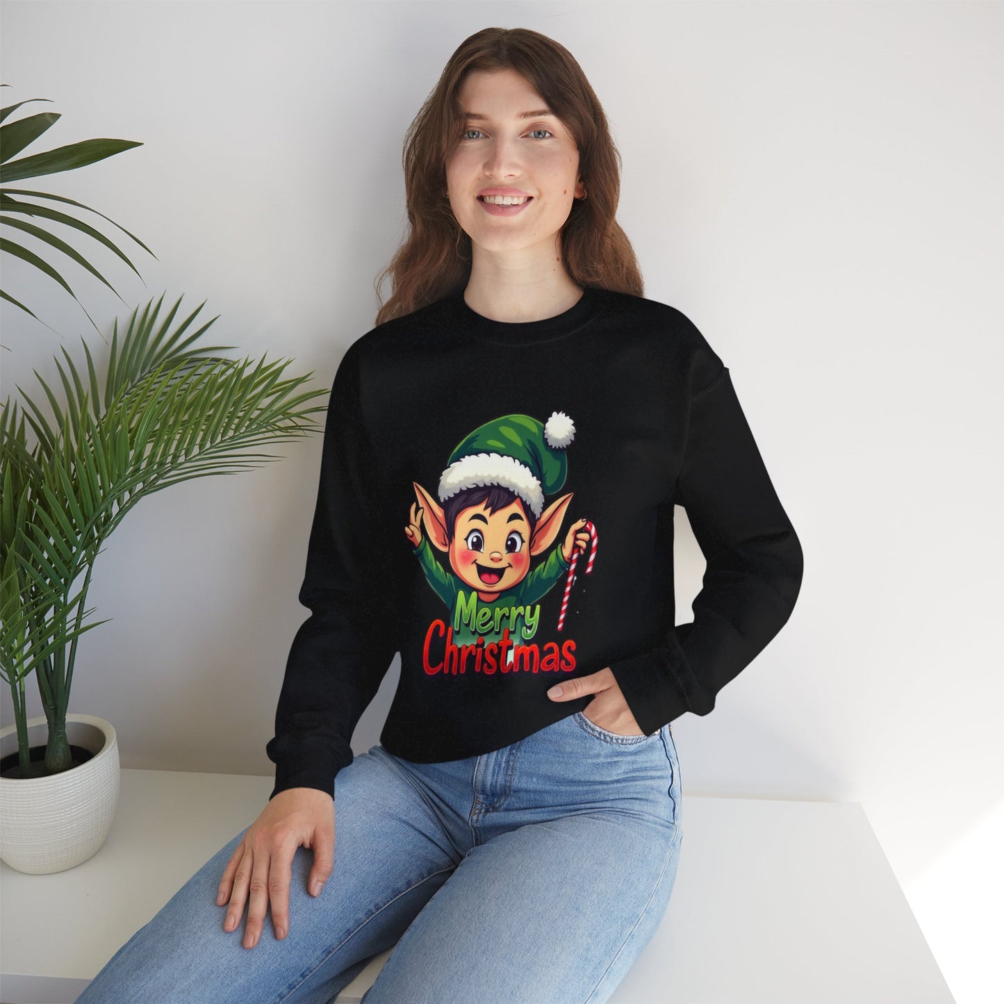 Merry Christmas Elf Crewneck Sweatshirt . Adorable Christmas Elf 3D T-Shirt – Festive Holiday Gift | Merry Christmas All Over Print