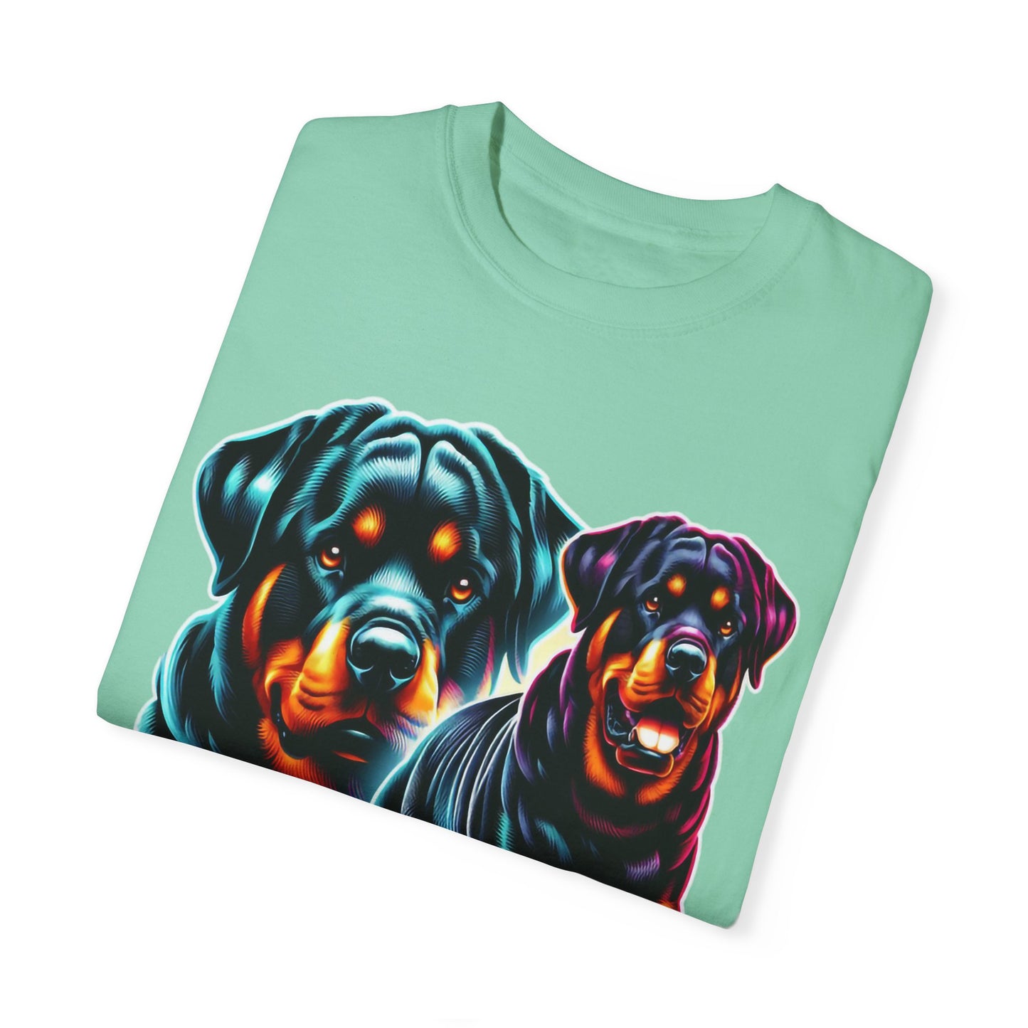 Vibrant Rottweiler Duo Unisex T-Shirt . Rottweiler Lover 3D T-Shirt – Mother’s Day Gift | All Over Print, Best Price