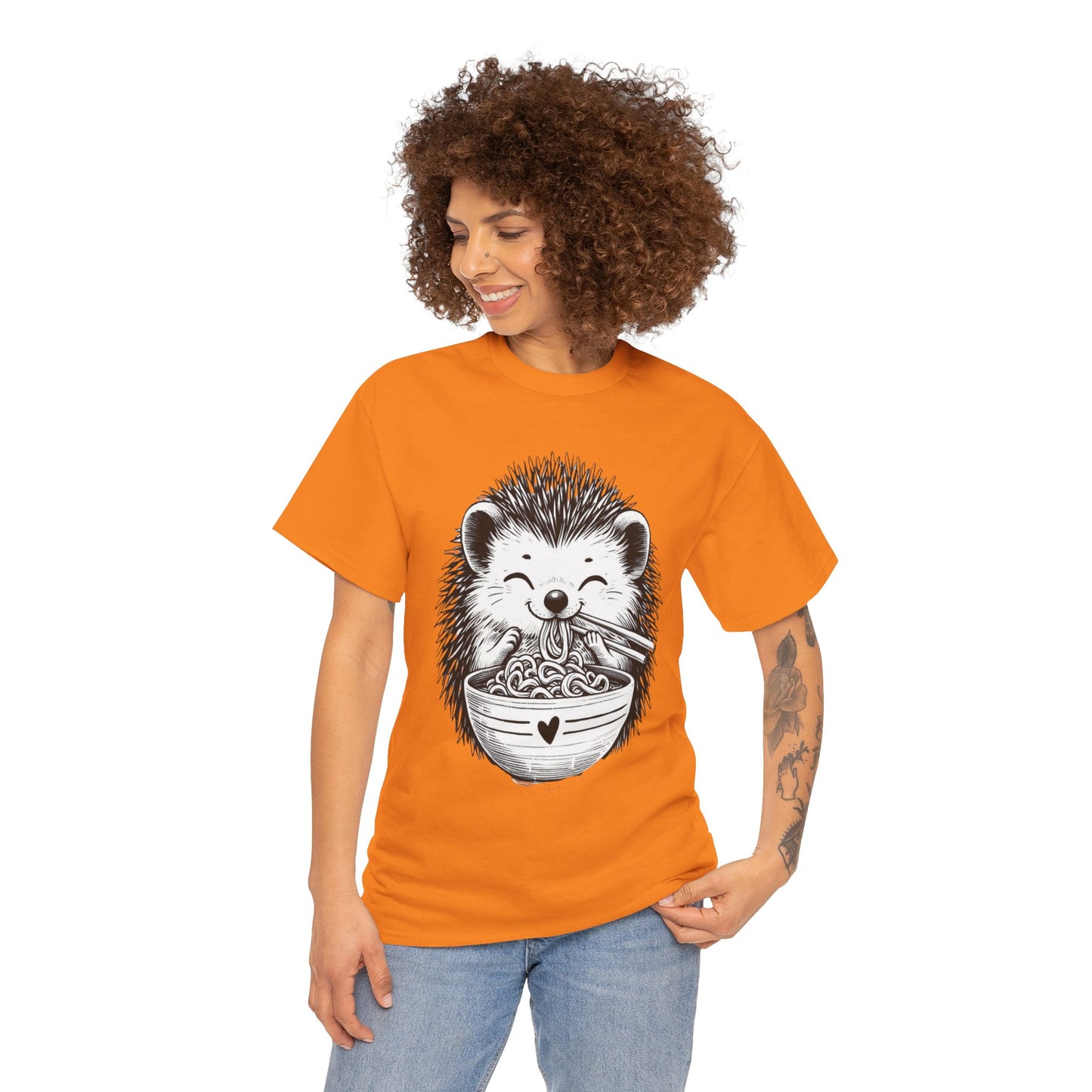 Noodle Hedgehog Shirt, Ramen HedgehogT-Shirt, Foodie Lover Shirts, Black Hedgehog Noodle T-Shirts, Retro HedgehogTees, Hedgehog Lover Sweatshirts, Black Hedgehog Tee Cute Hedgehog Noodle Unisex Heavy Cotton Tee - Perfect for Animal Lovers