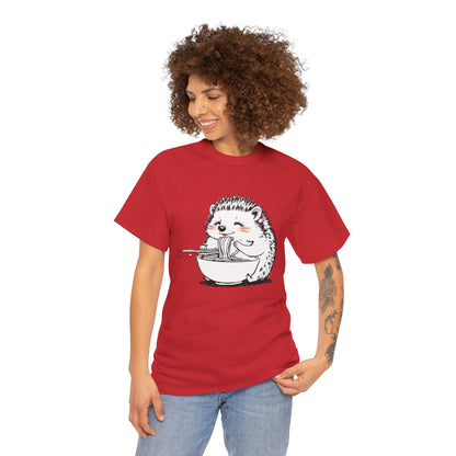 Noodle Hedgehog Shirt, Ramen HedgehogT-Shirt, Foodie Lover Shirts, Black Hedgehog Noodle T-Shirts, Retro HedgehogTees, Hedgehog Lover Sweatshirts, Black Hedgehog Tee Cute Hedgehog Eating Noodles Unisex Heavy Cotton Tee