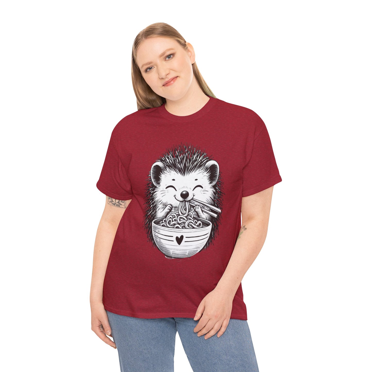 Noodle Hedgehog Shirt, Ramen HedgehogT-Shirt, Foodie Lover Shirts, Black Hedgehog Noodle T-Shirts, Retro HedgehogTees, Hedgehog Lover Sweatshirts, Black Hedgehog Tee Cute Hedgehog Noodle Unisex Heavy Cotton Tee - Perfect for Animal Lovers