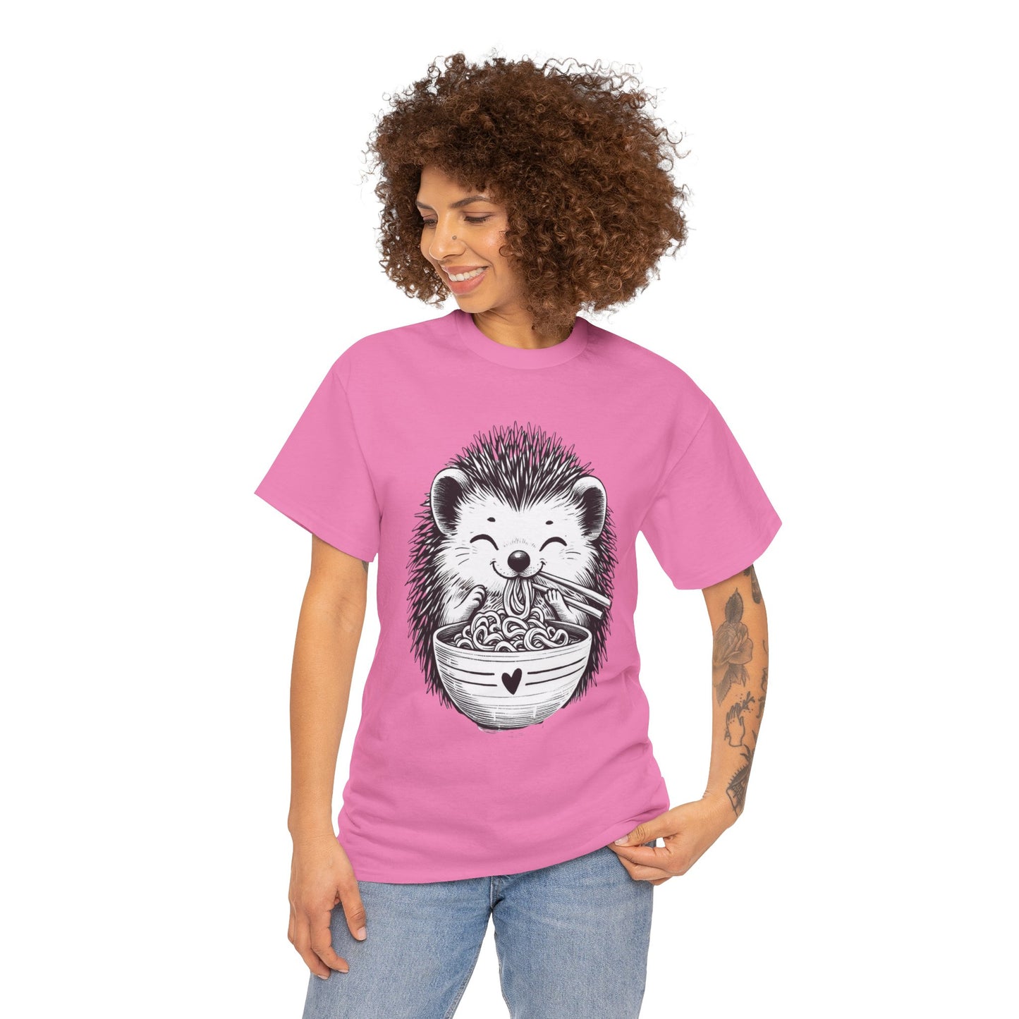 Noodle Hedgehog Shirt, Ramen HedgehogT-Shirt, Foodie Lover Shirts, Black Hedgehog Noodle T-Shirts, Retro HedgehogTees, Hedgehog Lover Sweatshirts, Black Hedgehog Tee Cute Hedgehog Noodle Unisex Heavy Cotton Tee - Perfect for Animal Lovers