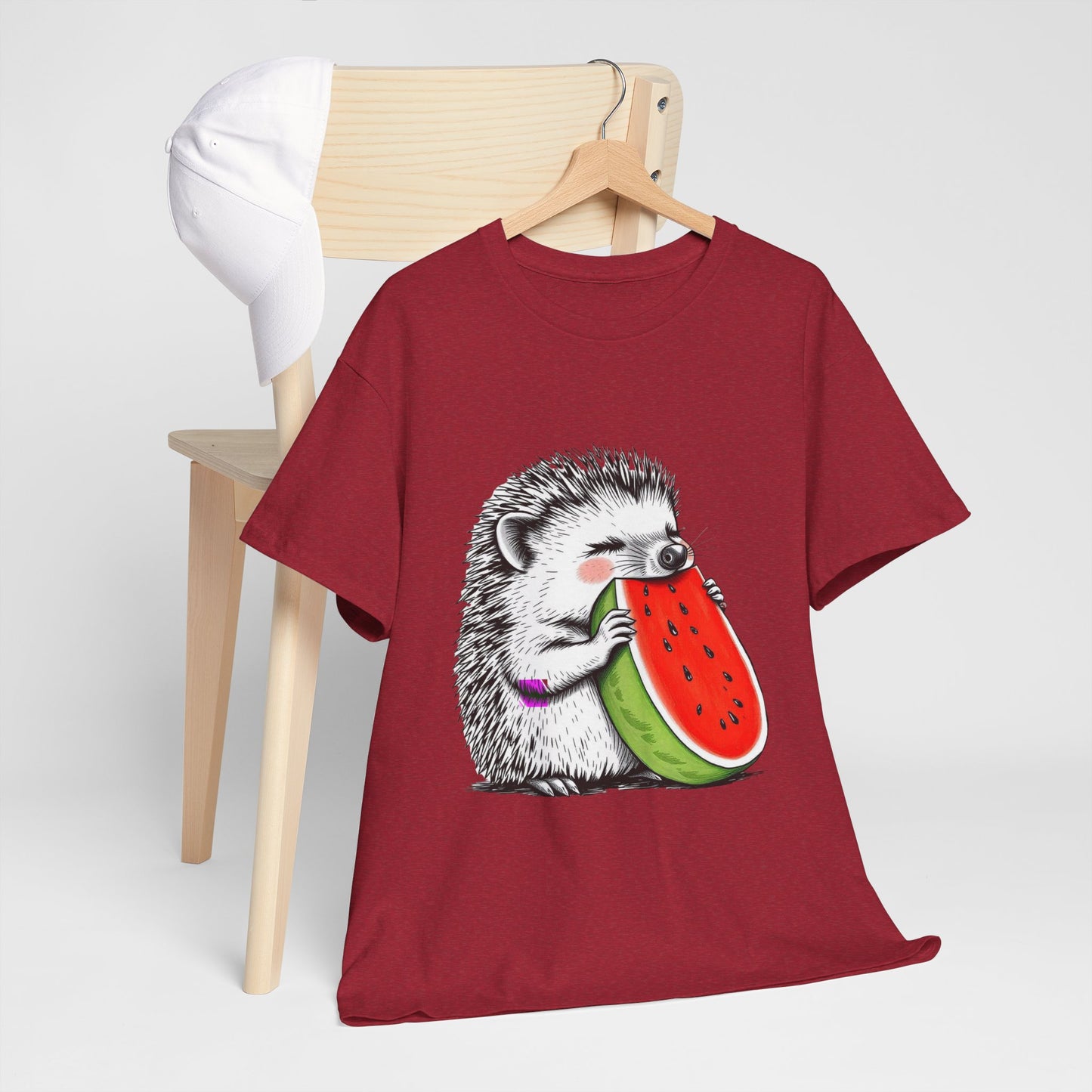 Colorful Hedgehog T-Shirt, Cute Animal Eating Watermelon Tee, Unisex Graphic Shirt, Summer Fashion Top, Casual Wear, Gift Idea