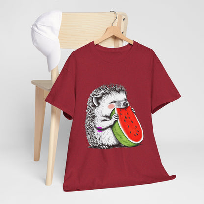 Colorful Hedgehog T-Shirt, Cute Animal Eating Watermelon Tee, Unisex Graphic Shirt, Summer Fashion Top, Casual Wear, Gift Idea