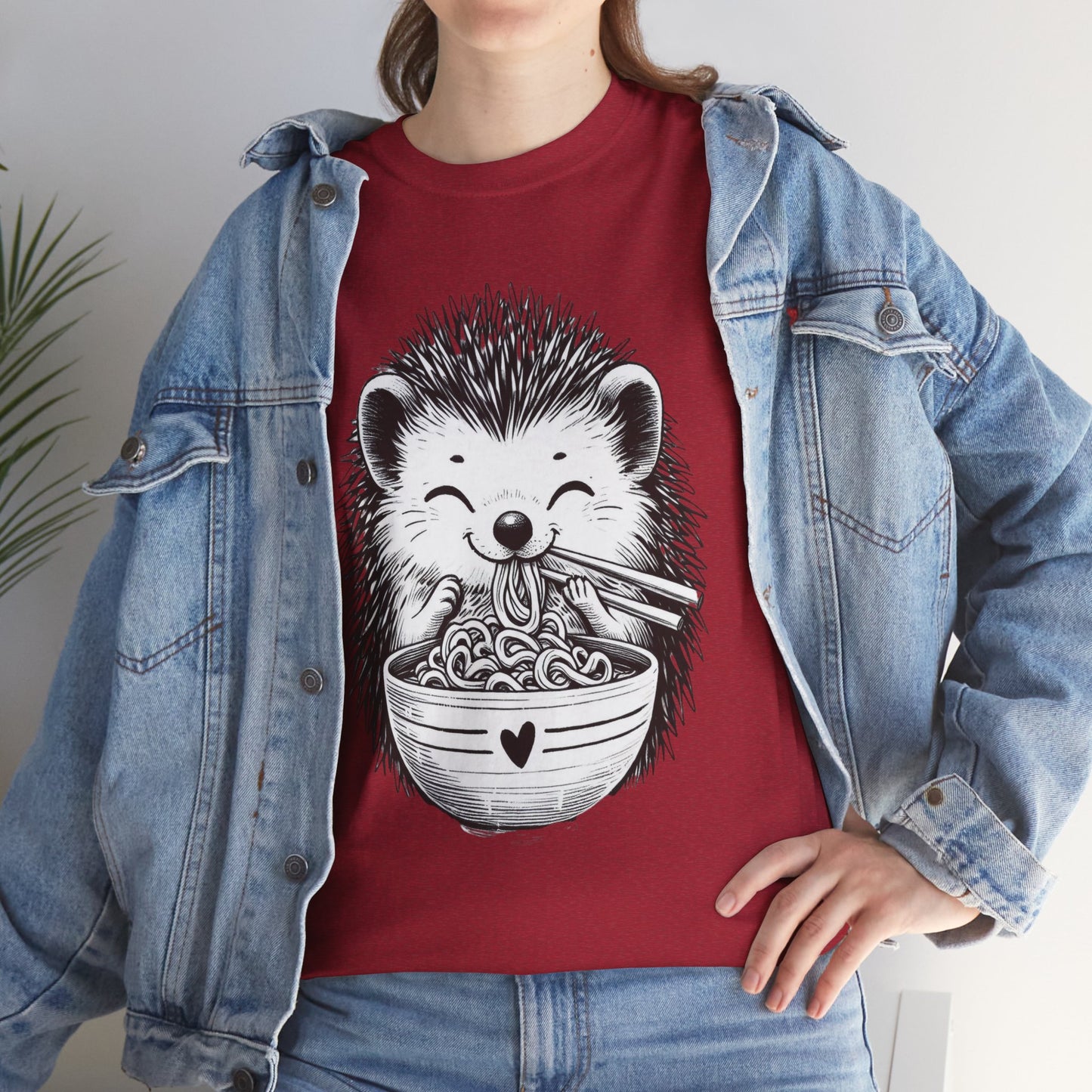 Noodle Hedgehog Shirt, Ramen HedgehogT-Shirt, Foodie Lover Shirts, Black Hedgehog Noodle T-Shirts, Retro HedgehogTees, Hedgehog Lover Sweatshirts, Black Hedgehog Tee Cute Hedgehog Noodle Unisex Heavy Cotton Tee - Perfect for Animal Lovers