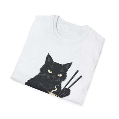 Noodle Cat Shirt, Ramen Cat T-Shirt, Foodie Lover Shirts, Black Cat Noodle T-Shirts, Retro Cat Tees, Cat Lover Sweatshirts, Black Cat Tee Funny Black Cat Ramen Unisex Softstyle T-Shirt