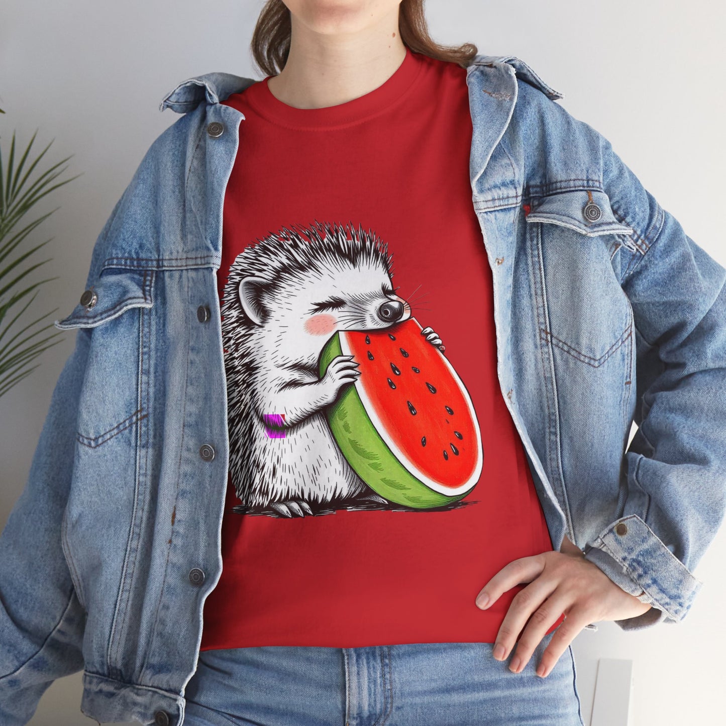 Colorful Hedgehog T-Shirt, Cute Animal Eating Watermelon Tee, Unisex Graphic Shirt, Summer Fashion Top, Casual Wear, Gift Idea