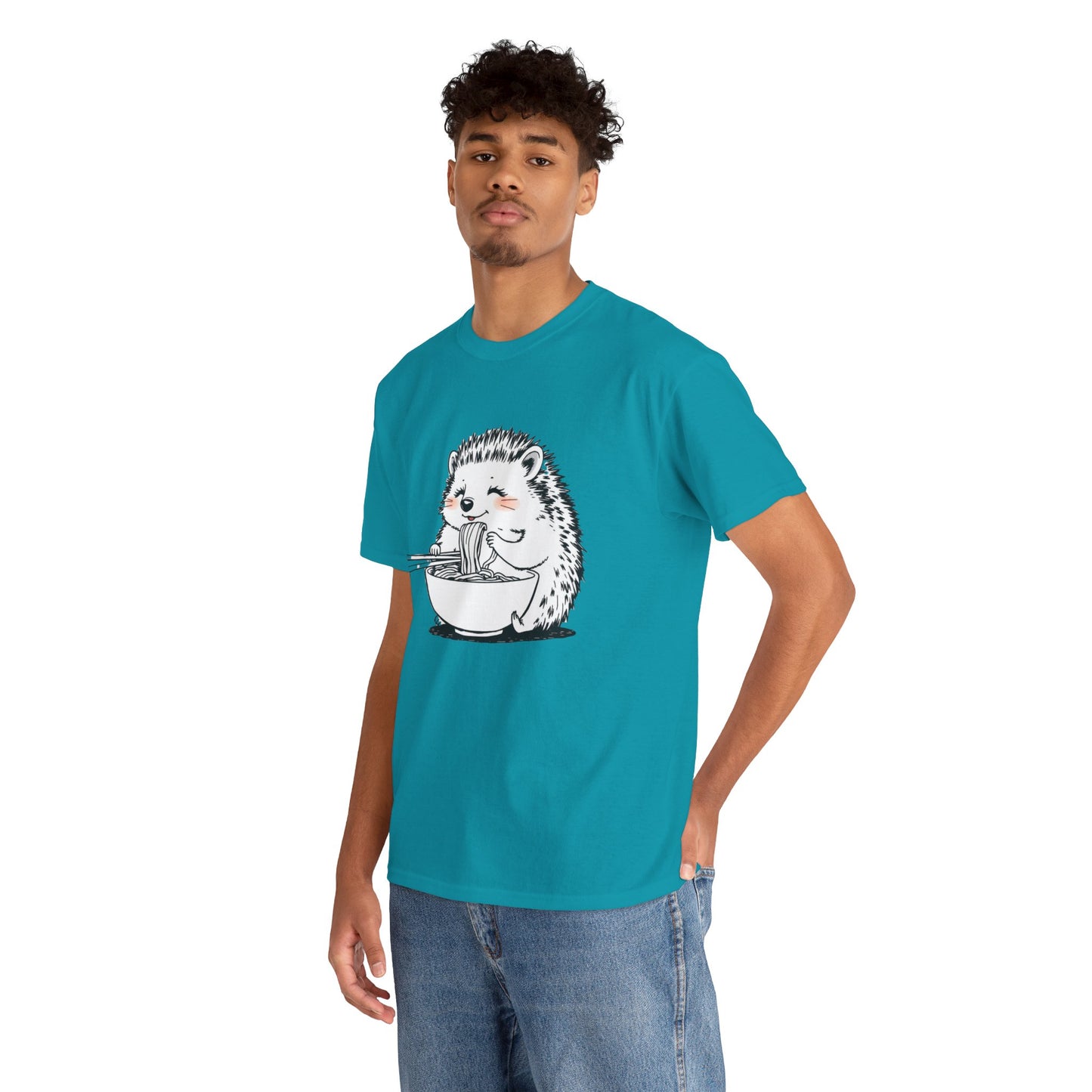 Noodle Hedgehog Shirt, Ramen HedgehogT-Shirt, Foodie Lover Shirts, Black Hedgehog Noodle T-Shirts, Retro HedgehogTees, Hedgehog Lover Sweatshirts, Black Hedgehog Tee Cute Hedgehog Eating Noodles Unisex Heavy Cotton Tee