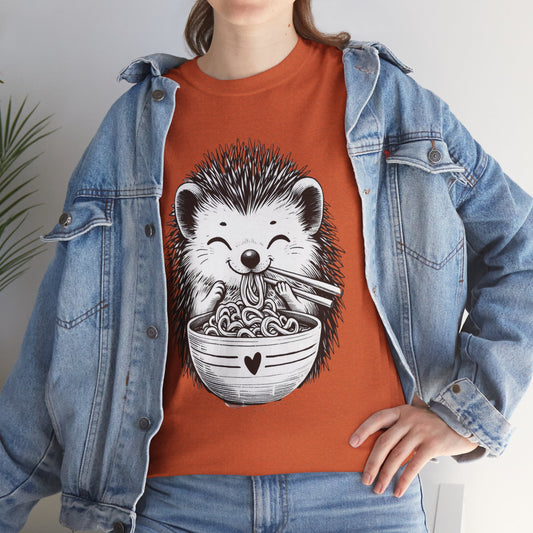 Noodle Hedgehog Shirt, Ramen HedgehogT-Shirt, Foodie Lover Shirts, Black Hedgehog Noodle T-Shirts, Retro HedgehogTees, Hedgehog Lover Sweatshirts, Black Hedgehog Tee Cute Hedgehog Noodle Unisex Heavy Cotton Tee - Perfect for Animal Lovers