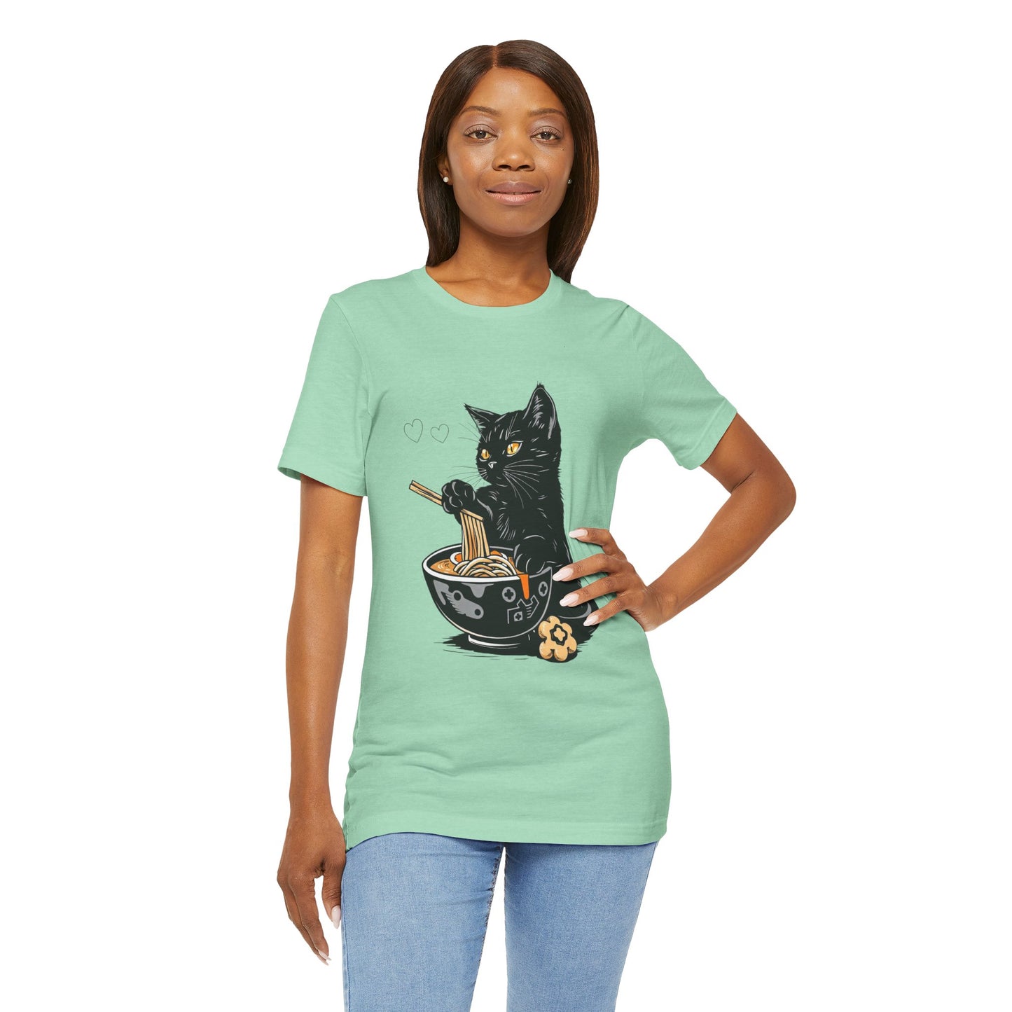 Noodle Cat Shirt, Ramen Cat T-Shirt, Foodie Lover Shirts, Black Cat Noodle T-Shirts, Retro Cat Tees, Cat Lover Sweatshirts, Black Cat Tee