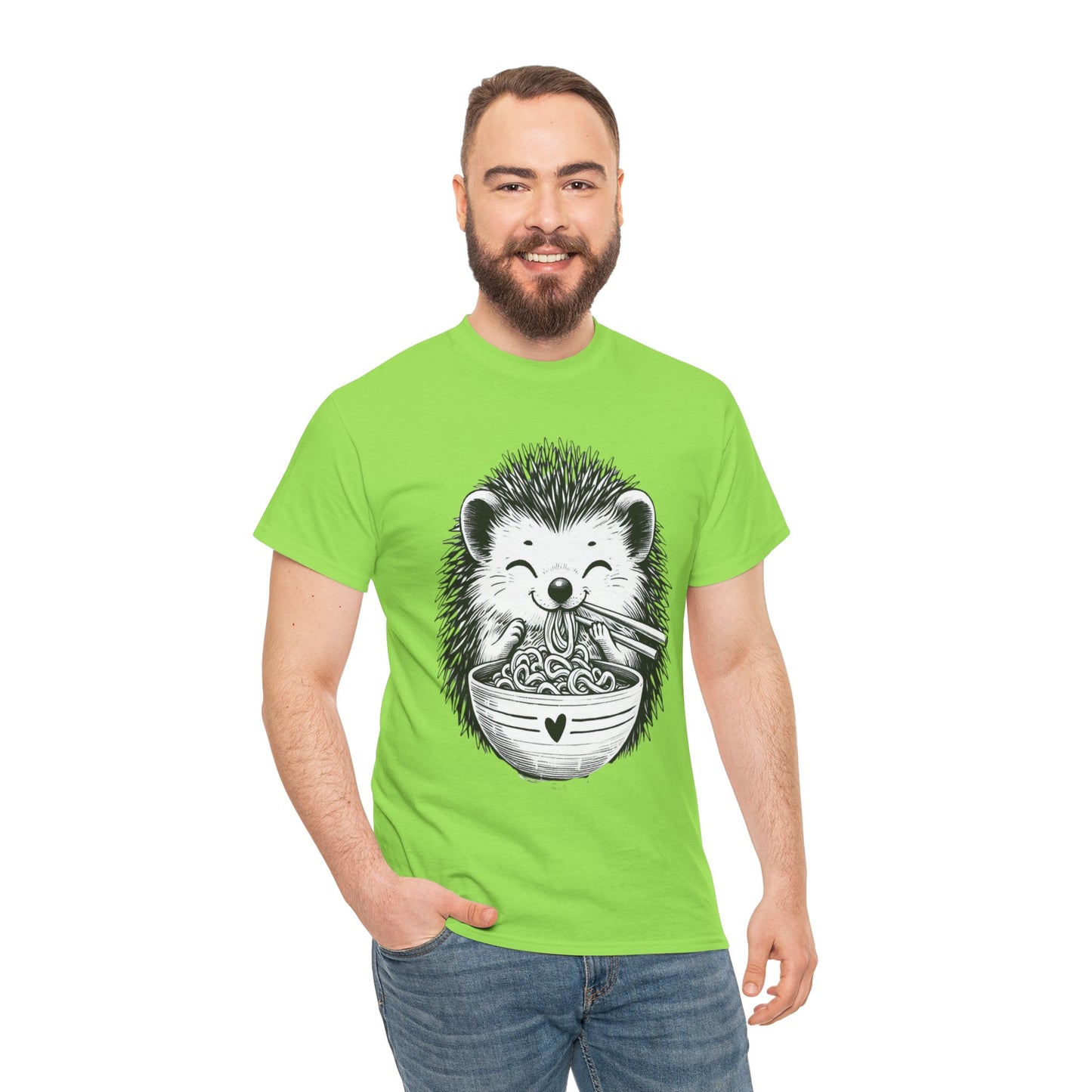 Noodle Hedgehog Shirt, Ramen HedgehogT-Shirt, Foodie Lover Shirts, Black Hedgehog Noodle T-Shirts, Retro HedgehogTees, Hedgehog Lover Sweatshirts, Black Hedgehog Tee Cute Hedgehog Noodle Unisex Heavy Cotton Tee - Perfect for Animal Lovers