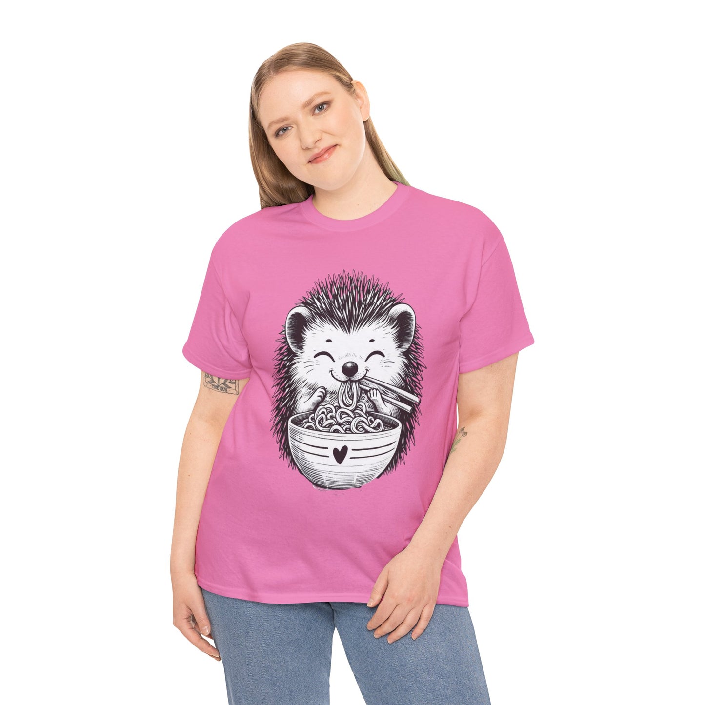 Noodle Hedgehog Shirt, Ramen HedgehogT-Shirt, Foodie Lover Shirts, Black Hedgehog Noodle T-Shirts, Retro HedgehogTees, Hedgehog Lover Sweatshirts, Black Hedgehog Tee Cute Hedgehog Noodle Unisex Heavy Cotton Tee - Perfect for Animal Lovers