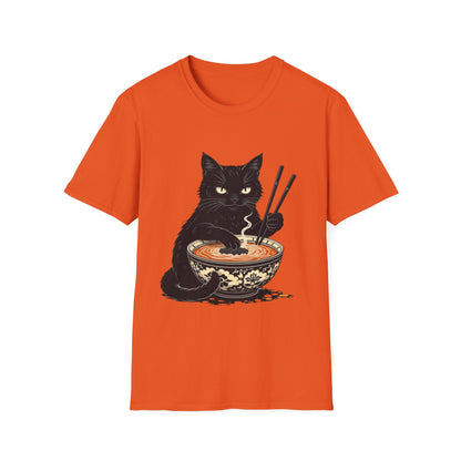 Noodle Cat Shirt, Ramen Cat T-Shirt, Foodie Lover Shirts, Black Cat Noodle T-Shirts, Retro Cat Tees, Cat Lover Sweatshirts, Black Cat Tee Funny Black Cat Ramen Unisex Softstyle T-Shirt